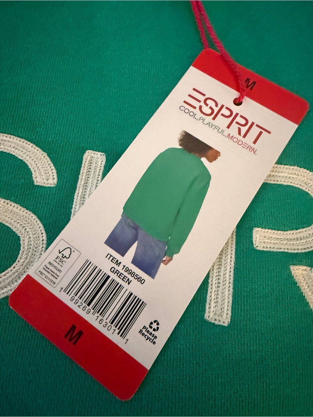 Esprit Green Logo Crewneck Sweatshirt Sz Medium NWT - Picture 3 of 4